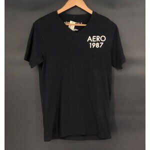 NWT Aeropostale Mens Embroidered Spell Out T-Shirt S Black White 100% Cotton Y2k